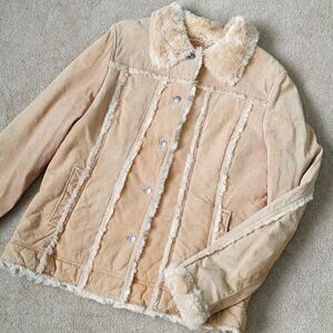 Wilsons Leather tan 100% leather collared coat with acrylic fur lining and trim